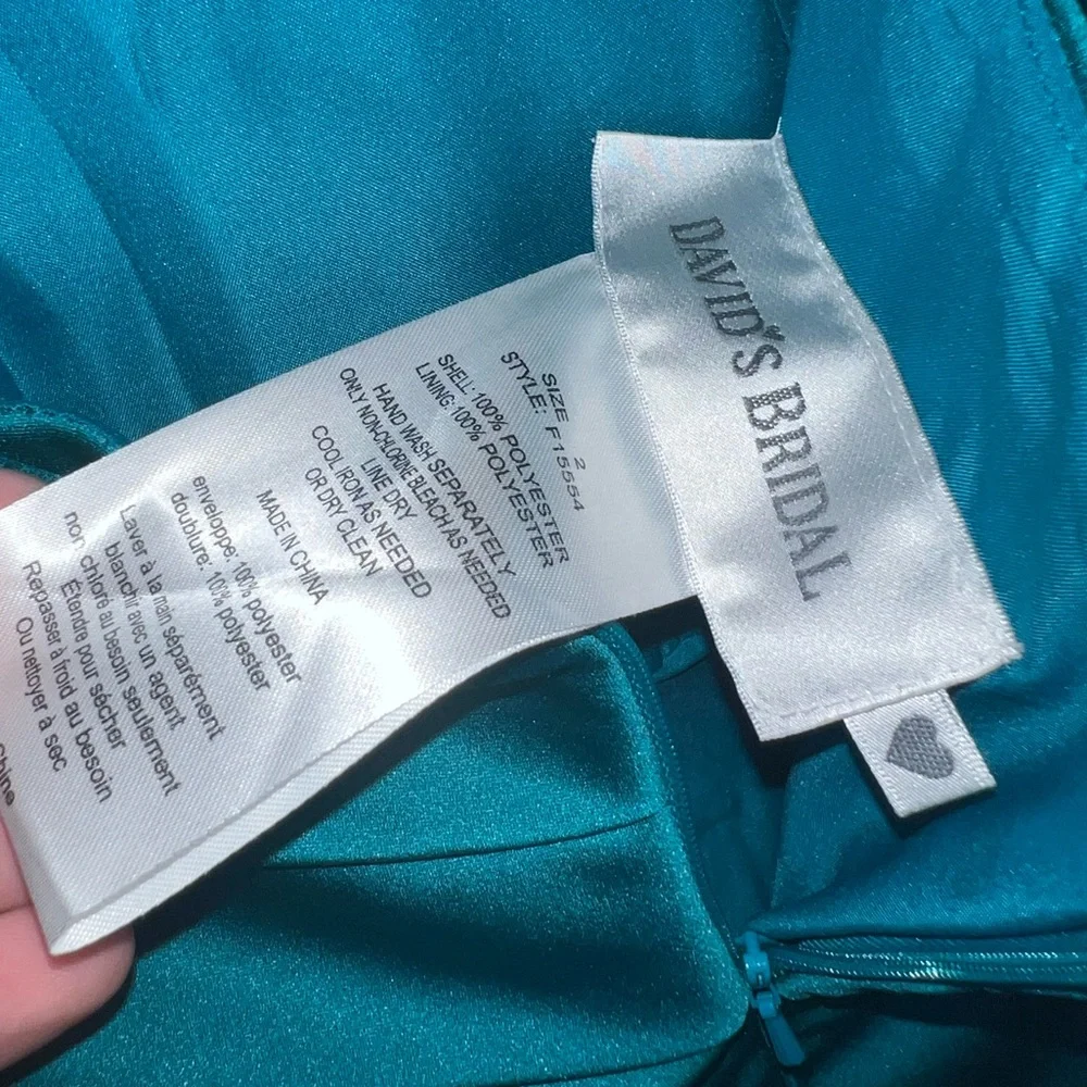 BRAND NWT David’s Bridal Oasis Turquoise Polyester Long Bridal Dress size 2 - Picture 14 of 16